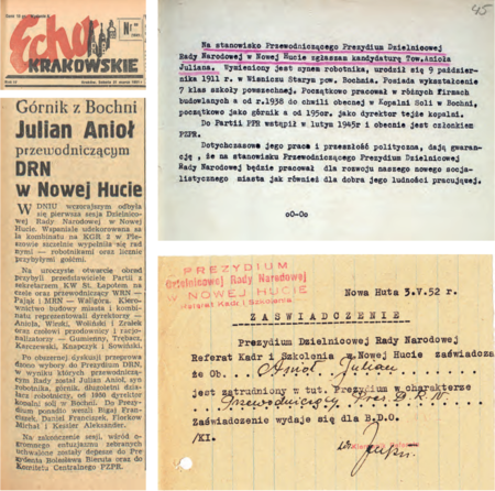 Inauguracja w 1951 r. Dzielnicowej Rady Narodowej w Nowej Hucie otwarła przejście z trwającego ponad stulecie okresu dzielnic – pomocniczych obwodów, do okresu dzielnic – zasadniczych jednostek zrównanych pozycją z gminami, które przetrwają w mieście do roku 1991. Wybór w pierwszej tego typu krakowskiej dzielnicy jej zwierzchnika zapoczątkował
wdrażanie całkowicie odmiennego od poprzednich modelu administrowania częściami wielkiego miasta.
Całkowite wyparcie „starego” przez „nowe” nastąpi w roku 1954, gdy wygaszonych zostanie 10 obwodów,
a do Dzielnicy Nowa Huta dołączy 5 kolejnych dzielnic obejmujących już obszar całego Krakowa (Archiwum Narodowe w Krakowie, sygn. 29-703-2534; Archiwum Zakładowe Urzędu Miasta Krakowa, sygn. AB Nr 3204330)