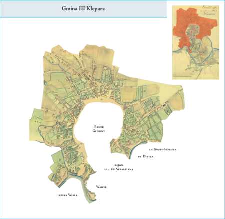 Gmina III Kleparz według stanu z końca roku 1815 na przywołanym wcześniej planie miasta z ok. 1817 r. –
przebieg granic jak w okresie poprzednim. Użyte przy powyższym planie gminy nazwy terenowe podano według
nazewnictwa obowiązującego aktualnie.