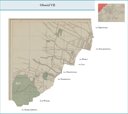 Obwód VII według stanu z roku 1951 na przywołanym wcześniej planie miasta z 1957 r. – dzielnica administracyjna
analogiczna do Obwodu VII poprzedniego podziału wewnętrznego miasta, obejmująca zatem w całości dzielnice katastralne
XXXIII–Wola Justowska, XXXIV–Chełm, XXXV–Bronowice Małe, XXXVI–Bronowice Wielkie i XXXVII–Tonie. Użyte
przy powyższym planie dzielnicy nazwy terenowe podano według nazewnictwa obowiązującego aktualnie.