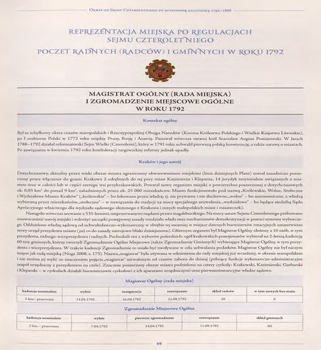 Reprezentacja miejska po regulacjach sejmu czteroletniego poczet radnych (radców) i gminnych w roku 1792 image